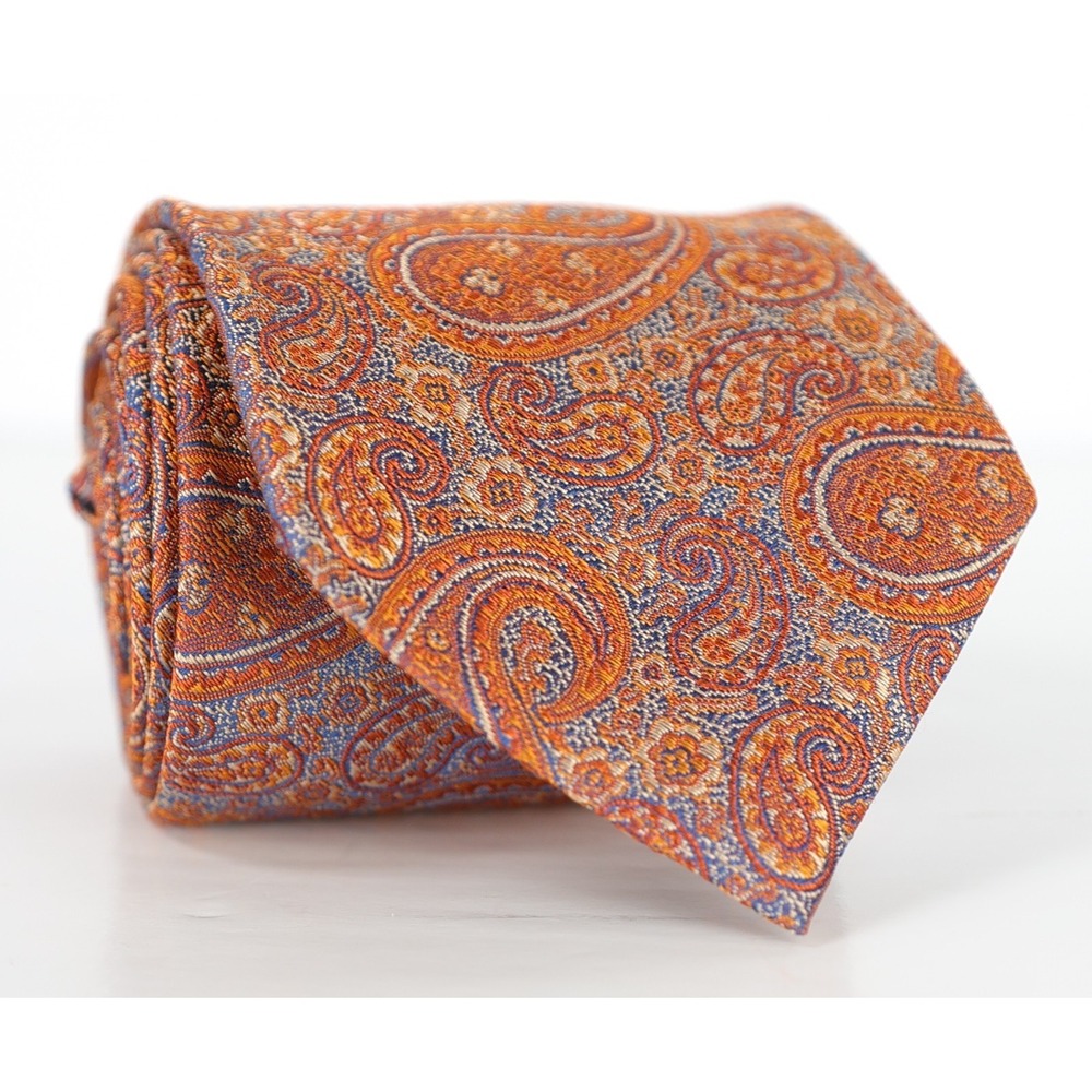 Robert Talbott Best Of Class Silk Neck Tie Orange Paisley Jacquard Extra Long